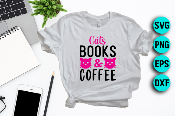 Cats Books Coffee SVG Design