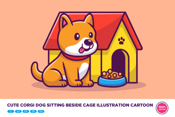 Cute Corgi Dog Sitting Beside Cage