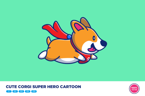 Cute Corgi Super Hero Cartoon