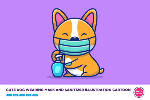 Cute Dog Wearing Mask and Sanitizer