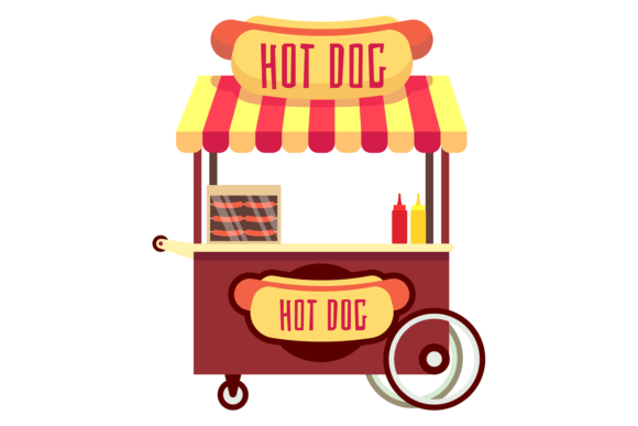 Hot Dog Stand. Cartoon Street Food Cart