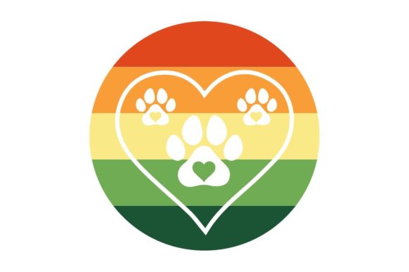 Retro Vintage Sunset Love Dog Paw Circle